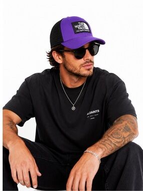 The North Face Purple Graphic Logo Trucker Hat